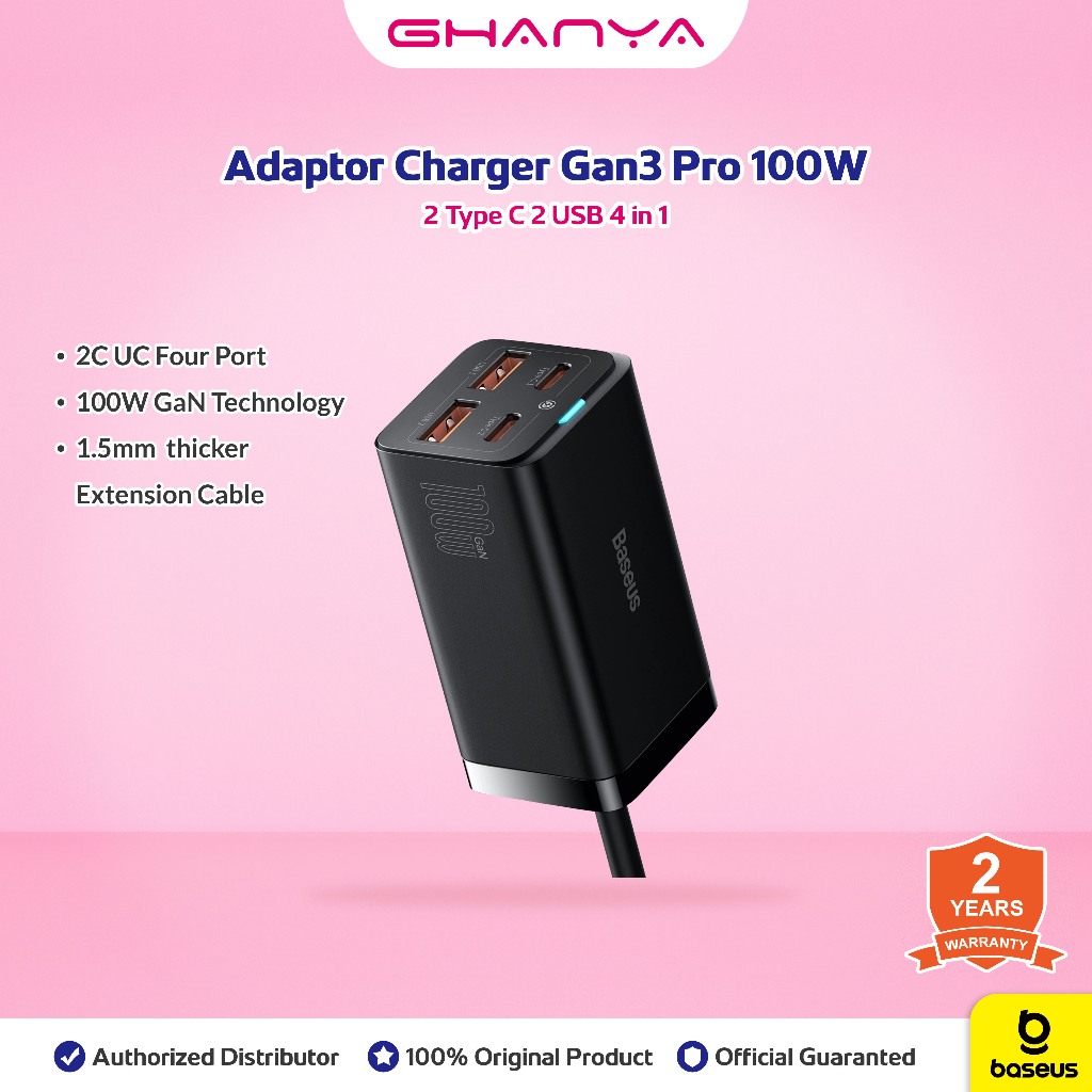 Jual Baseus Adaptor Charger Gan3 Pro 100W 2 Type C 2 USB 4 in 1 Super ...