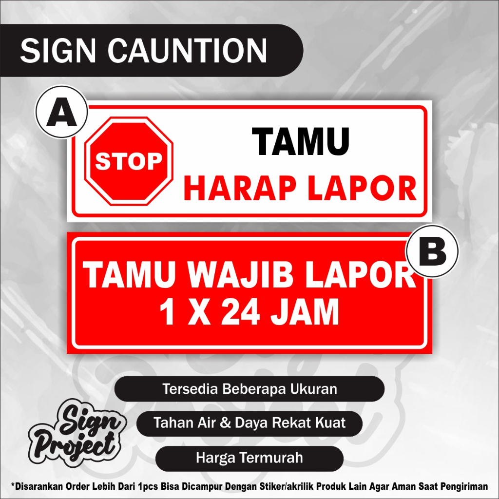 Jual Stiker Tamu Harap Lapor / Stiker Tamu Wajib lapor 1x24 Jam Tamu