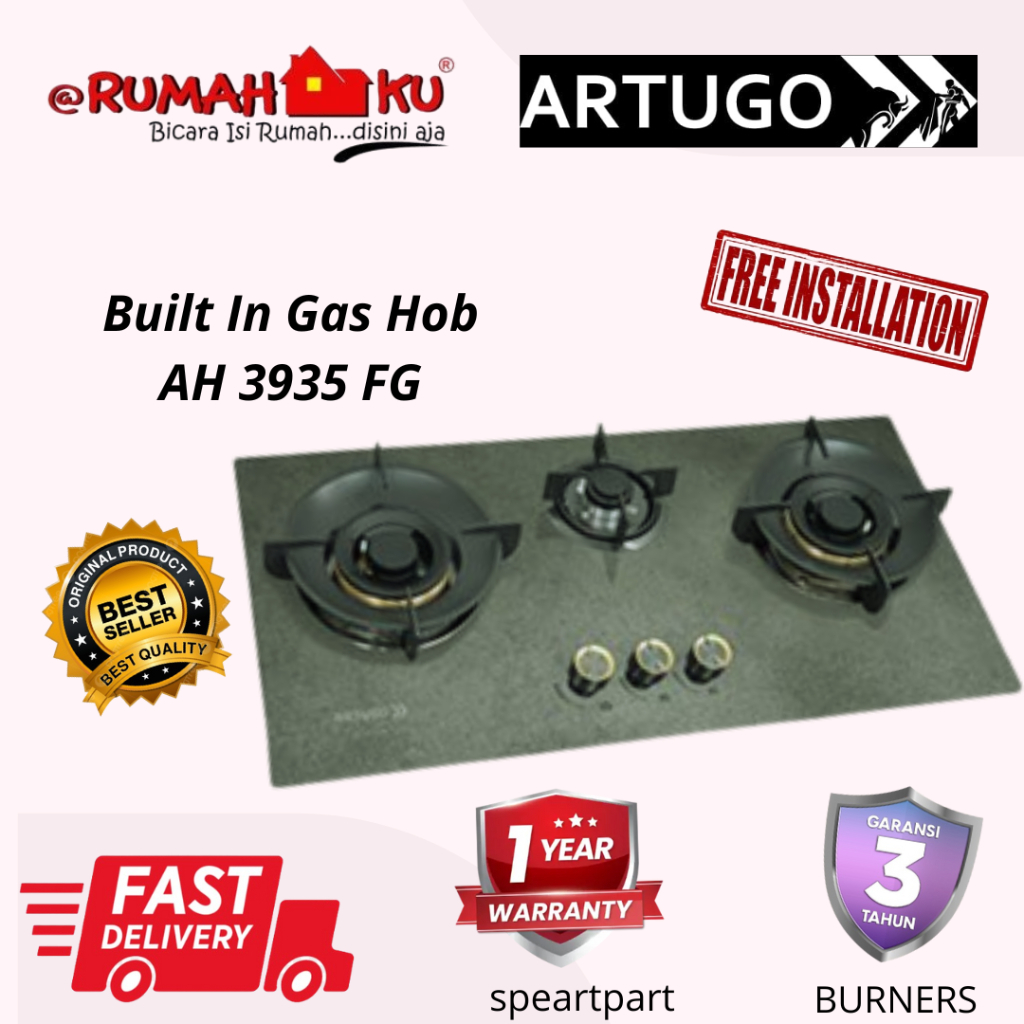 Jual KOMPOR TANAM ARTUGO AH 3935 FG 3 TUNGKU BUILD IN HOB | Shopee ...