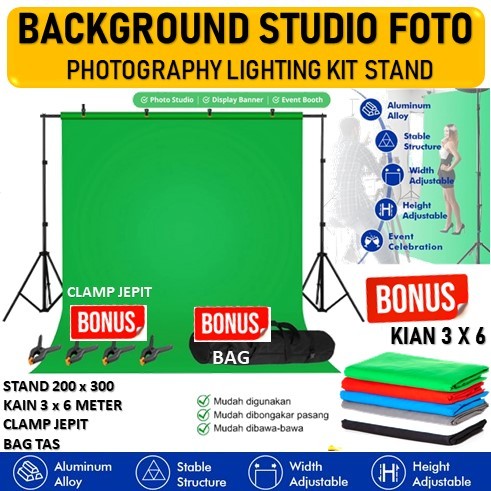 Jual TAFF Stand Portable Background Stand + Backdrop Background Studio ...
