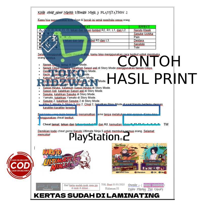 Jual Kode cheat game Naruto Ultimate Ninja 5 PLAYSTATION 2