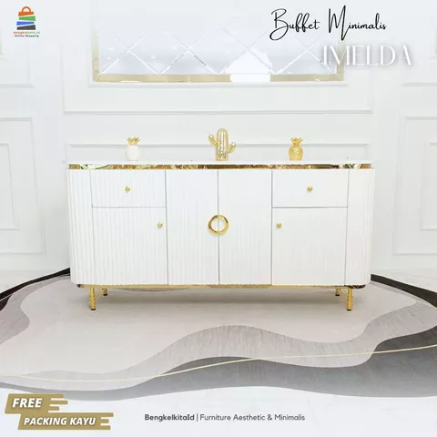 Meja TV Aesthetic Meja Buffet TV Kayu Solid - MEJA IMELDA - 180cm 4 Pintu Cat Duco Glossy