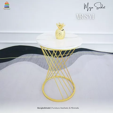 Aesthetic Side Table Round Corner Desk - MEJA ARSYI - Modern Minimalist Multiplek Gold