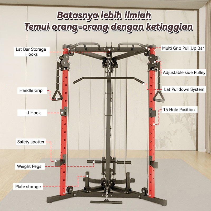 Jual Functional Squat Rack Dual Cable Crossover Home Gym Trainer Pulley ...