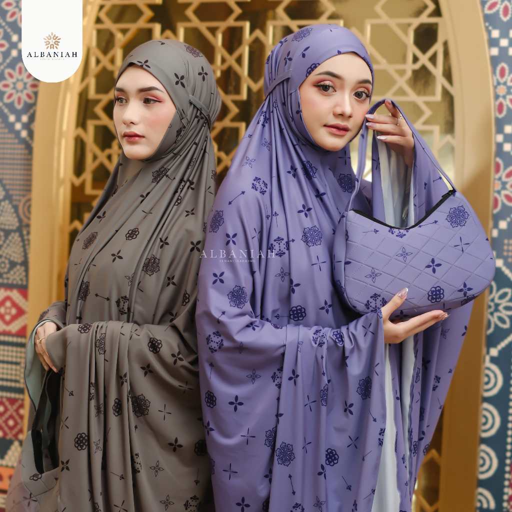 Albaniah Mukena Tutup Dagu Motif Printing Malaysia Royal Premium Adem Nyaman Lembut Azeela Dewasa