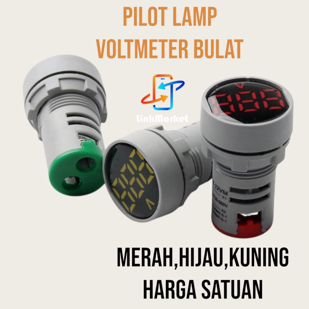 Jual pilot lamp digital volt/pilot lamp volmeter bulat merah kuning ...