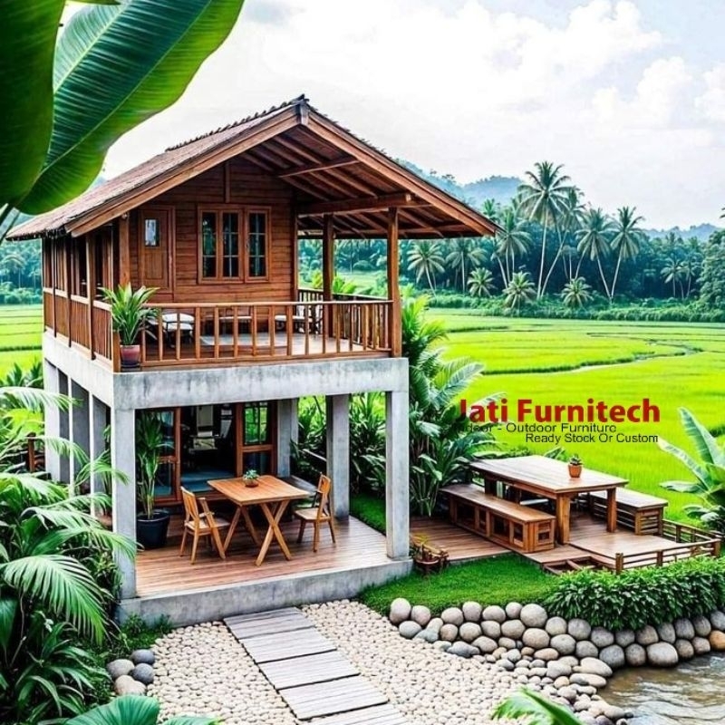 Jual rumah kayu 2 lantai - rumah kayu kombinasi bangunan sipil - uk 4x8 ...