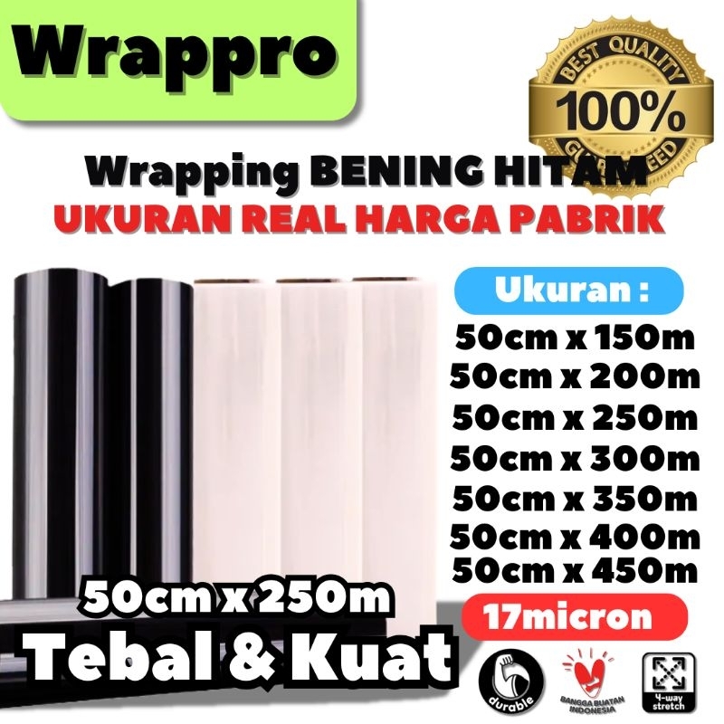Jual Plastik Wrapping Barang BENING HITAM 50cm x 250m x 17micron ...