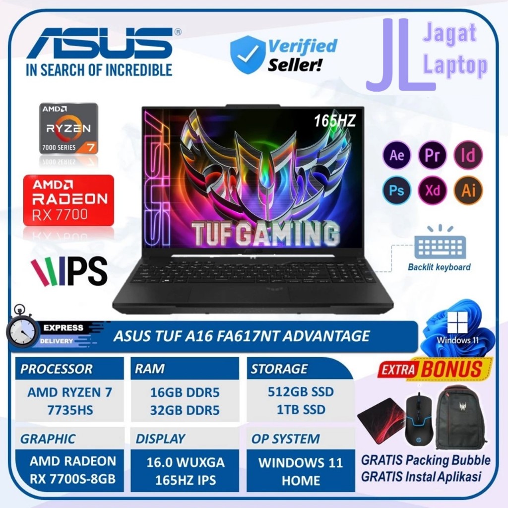 ASUS TUF A16 Laptop Gaming 16" FHD 165Hz – Ryzen 7 7735HS, 32GB DDR5, 1TB SSD, Radeon RX 7700S, Win 11 Pro - 3