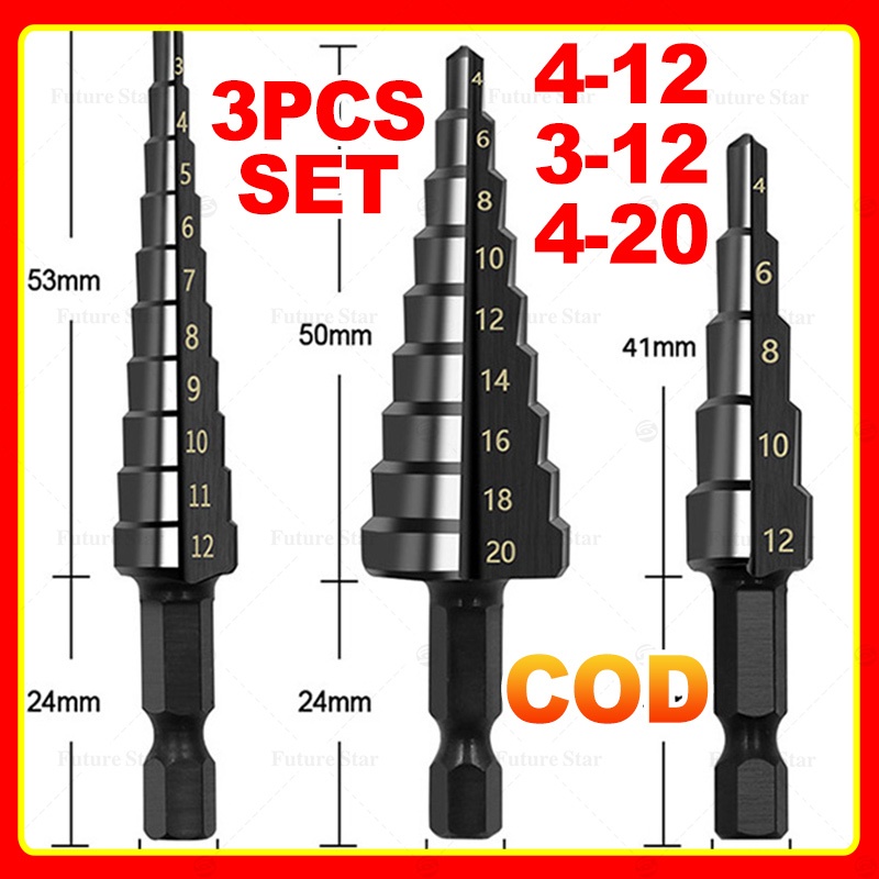 Jual Mata Bor Pagoda Besi 3 Pcs Set / Cone Step Drill Bits Set /Untuk ...