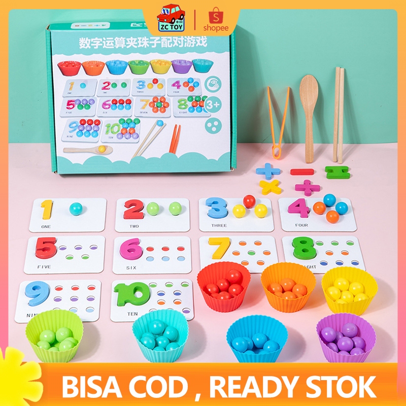 Jual ZCTOY Mainan Anak Klip Kayu Manik Mainan Matematika Warna Pelangi ...