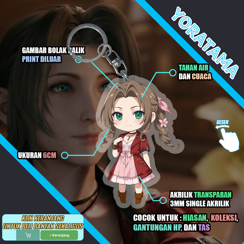 Jual Gantungan Kunci Aerith Final Fantasy 7, Keychain Anime Lucu ...