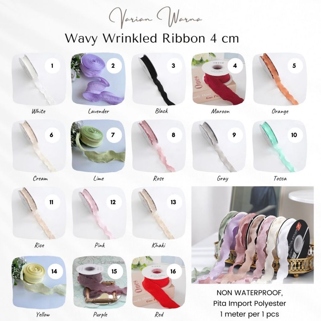 Jual WAVY WRINKLED RIBBON 4CM / PITA KAIN / PITA KADO / FLORIST SUPPLY ...
