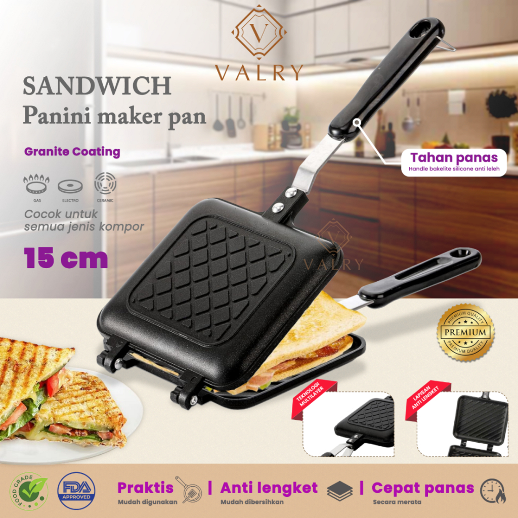 Jual Sebastar sandwich maker panini valry anti lengket panci wajan ...