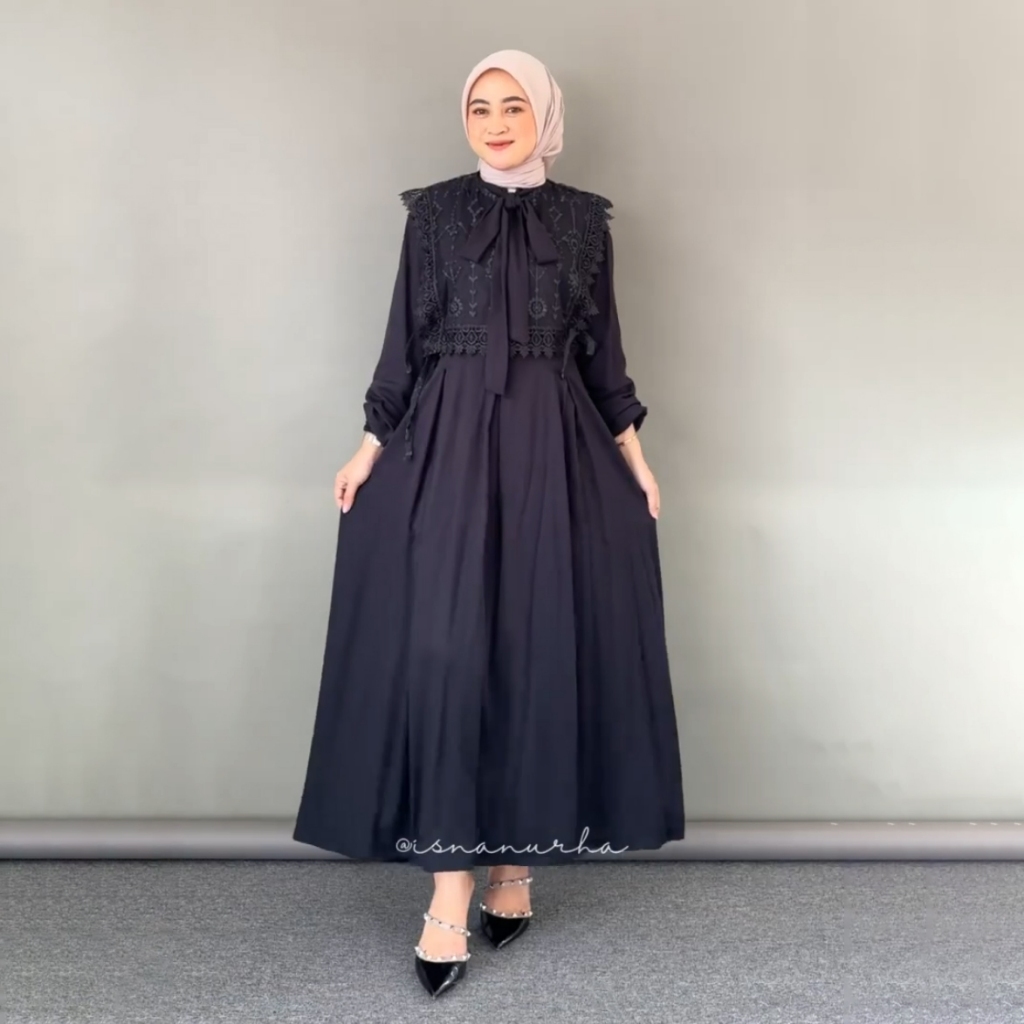Jual Azkana Batik - Gamis rompi outer renda mix brukat dress black ...