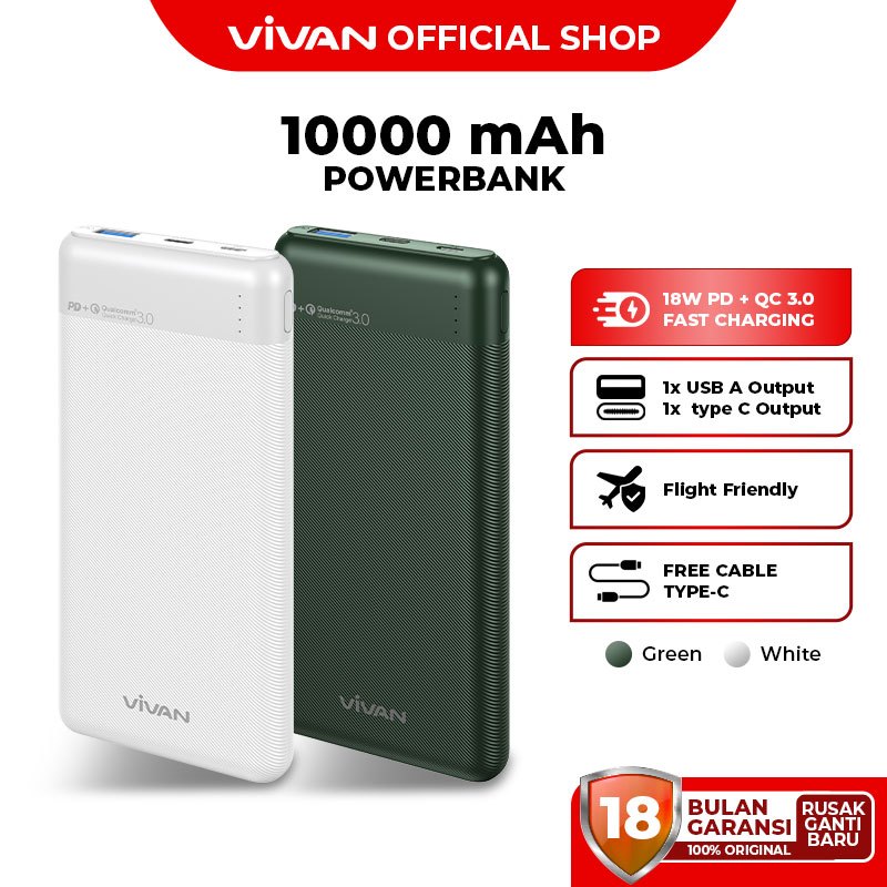 VIVAN Powerbank VPB-M10 18W Fast Charging Fast Charging Real  Capacity Garansi 18 Bulan