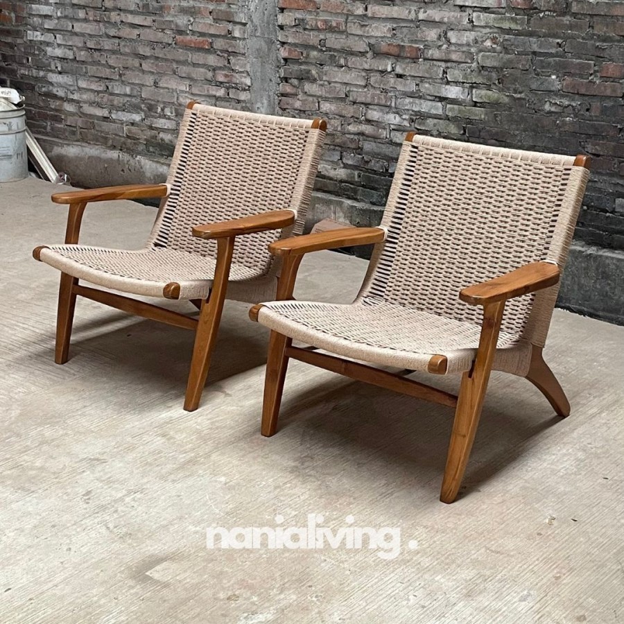 Jual kursi santai kursi teras jati anyaman rope minimalis | Shopee ...