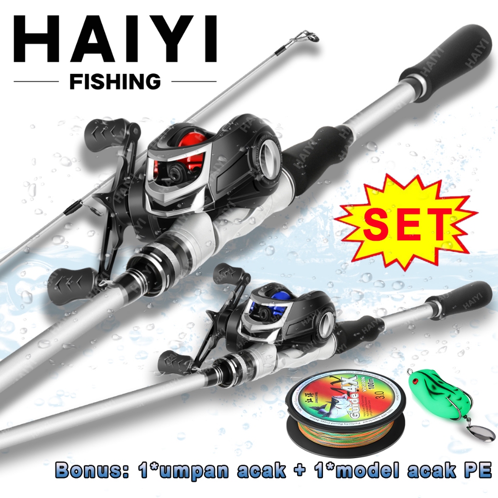 HAIYI FISHING Joran pancing 1 set 1.65m-2.1m Combo Long Cast Reel BC Reel Pancing Kombinasi Pancing Dan Gulungan Kabel Pancing 1 Set Murah Dan Kuat Fishing Set/1 set joran dan reel bc/Casting Pancing Berputar Seri Joran Pancing Kombo Fishing Set