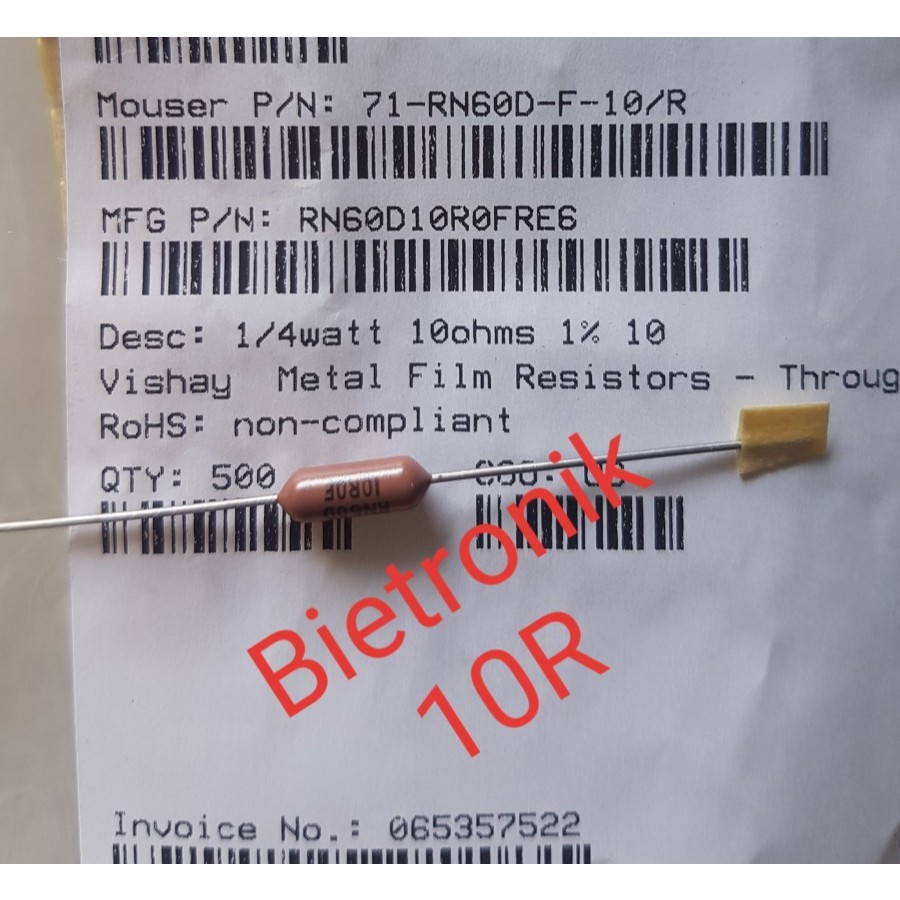 Jual Resistor 10R 10 Ohm 1% 1/4W MF RN60D10R0FRE6 Original Vishay Dale ...