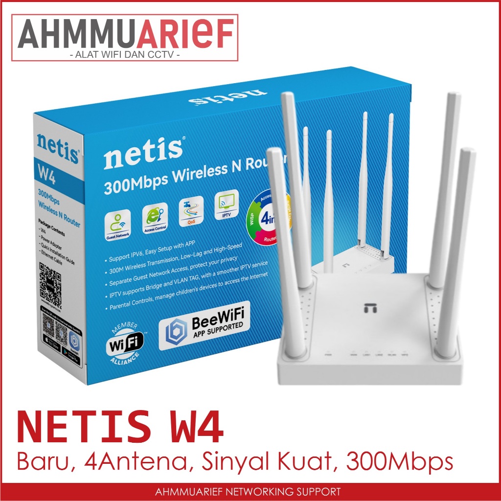 Jual NETIS W4 4 ANTENA 300MBPS WIRELESS ROUTER REPEATER CLIENT ACCESS ...