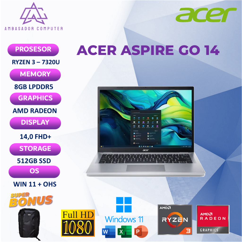 Jual Acer Aspire GO 14 AG14 Ryzen 3 7320U 8GB 512GB Full HD+ Windows11 ...