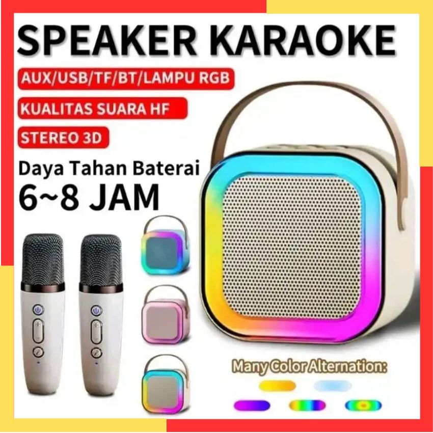 Jual Speaker Bluetooth Karaoke Mini Portable With Wireless 2 Microphone ...