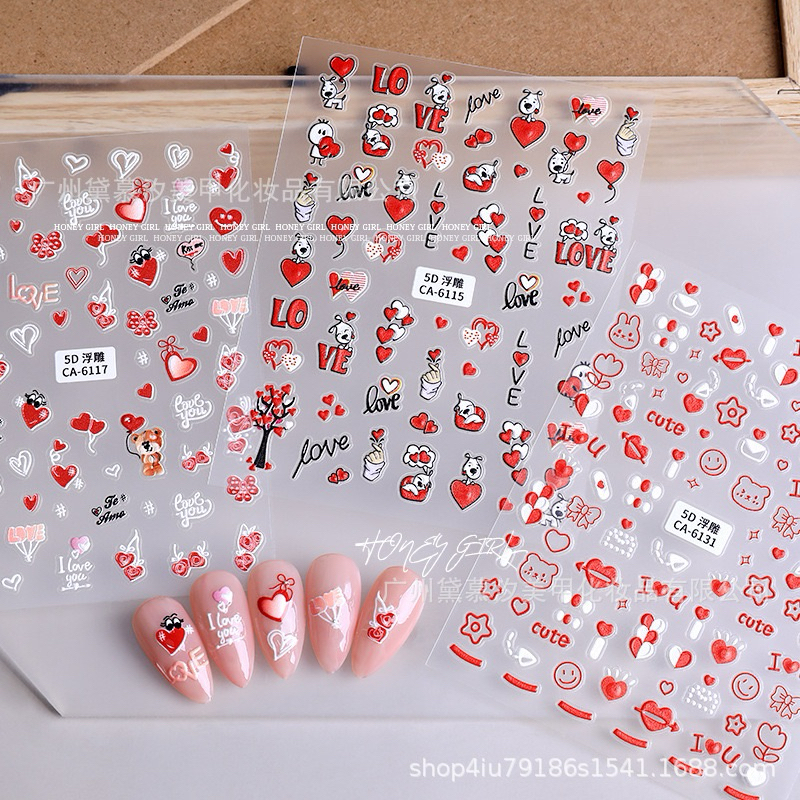 Jual (1pcs) H232 Sticker Kuku 5D Premium Motif Love Valentine / Sticker ...