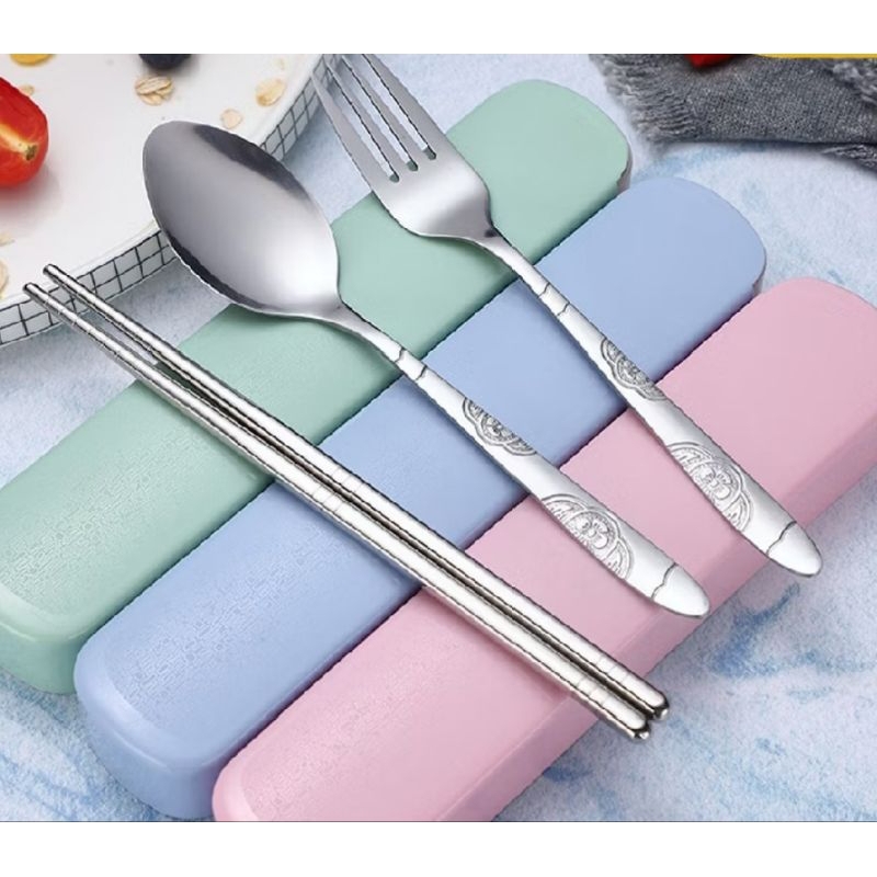 Jual SET ALAT MAKAN 3 IN 1 SENDOK GARFU SUMPIT STAINLESS STELL PORTABLE ...