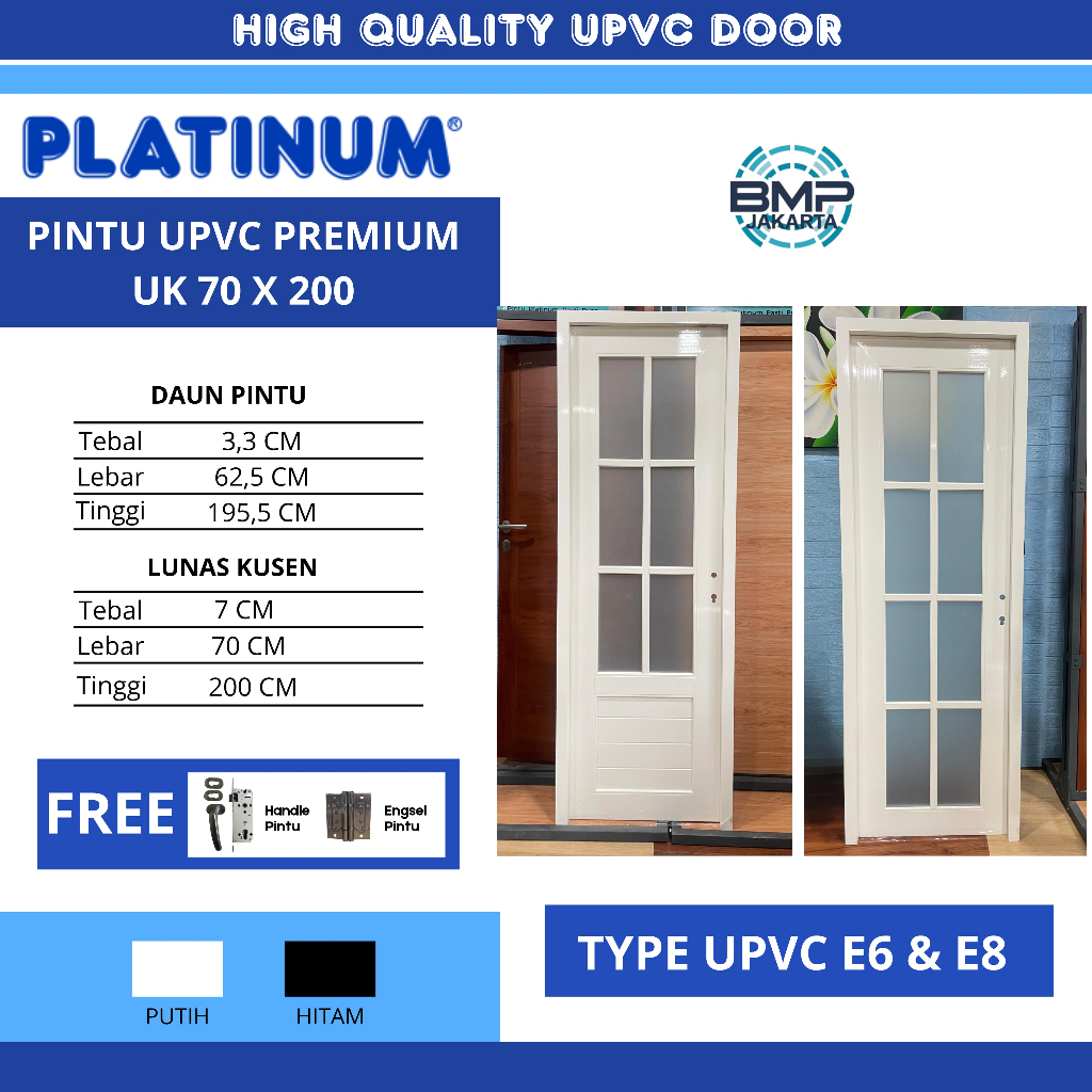 Jual PINTU UPVC PLATINUM E6 DAN E8 UKURAN 70 X 200 Modern & Tahan Lama