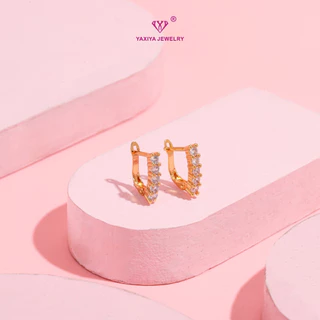 Yaxiya Anting Wanita Klip Jepit Mata Baris Full Permata Lapis Emas 18K 295