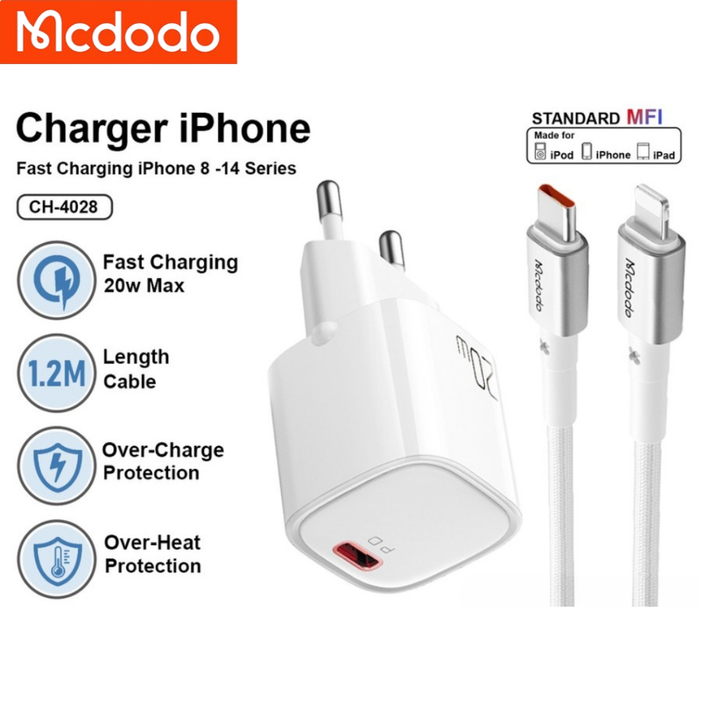 MCDODO Charger iPhone Type C To Lightning 20W FAST Charging PD For iPhone  seri X 11 12 13 14