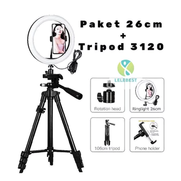 Ringlight 26cm Tripod 3120 Selfie Make Up Live Vlog Lampu Ring Light