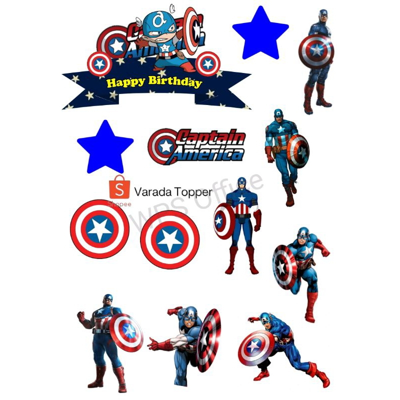 Jual Topper Tema CAPTAIN AMERICA Free Request Nama/Hiasan Kue Ultah ...
