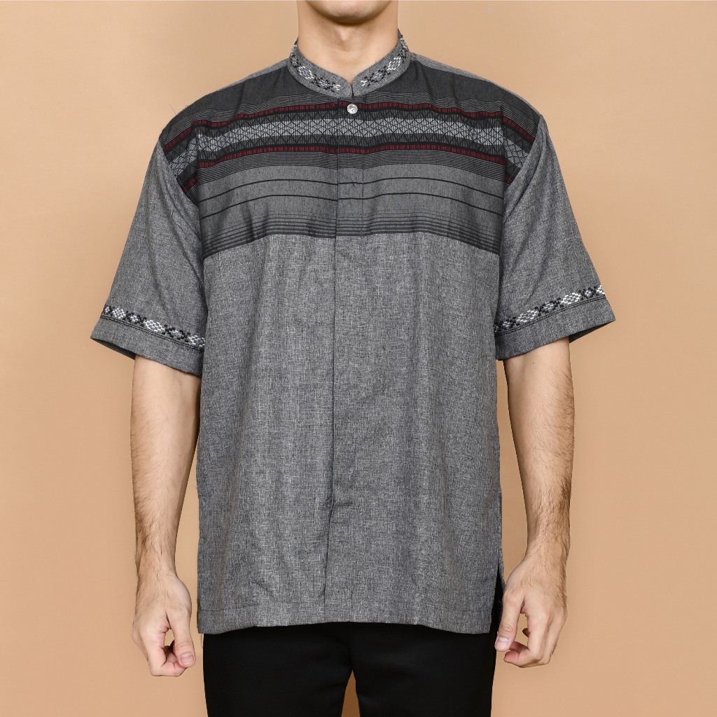 SURABAYAOS17 - (BONUS DUS) Baju Koko MOERBA Terbaru Motif Salur Garis Strip Bahan Dingin Halus Lengan Pendek Songket Warna 19D243527
