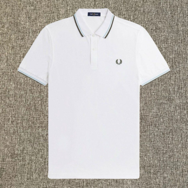 Jual Fred Perry Snow White Ice Blue Dark Green Tipped Polo White ...