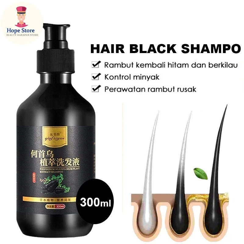 Qinfeiyan Hair Black Shampo Polygonum Sampo Perawatan Rambut Anti Rontok dan Penghilang Rambut Uban - 300ml | AutoStock