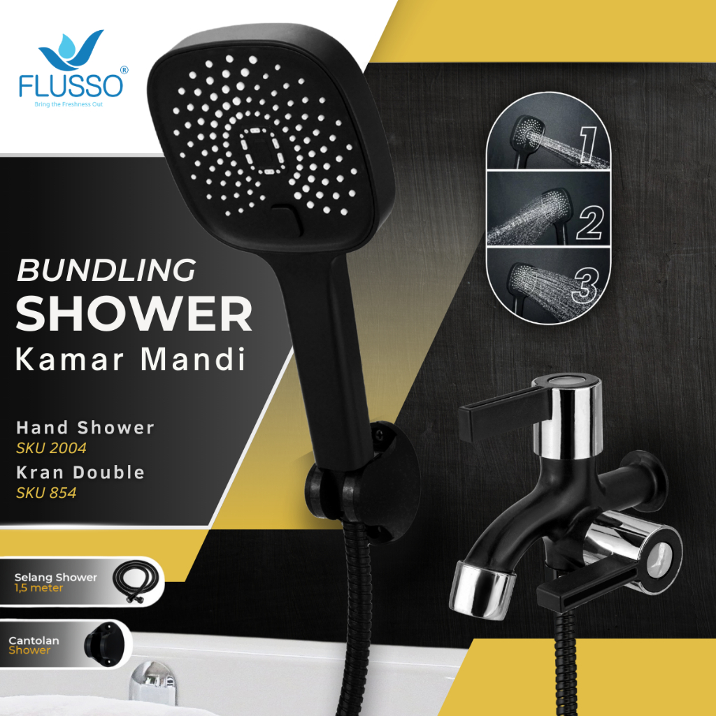 Jual SHOWER Set Kamar Mandi Terbaru + Kran Double Shower Hitam Silver ...