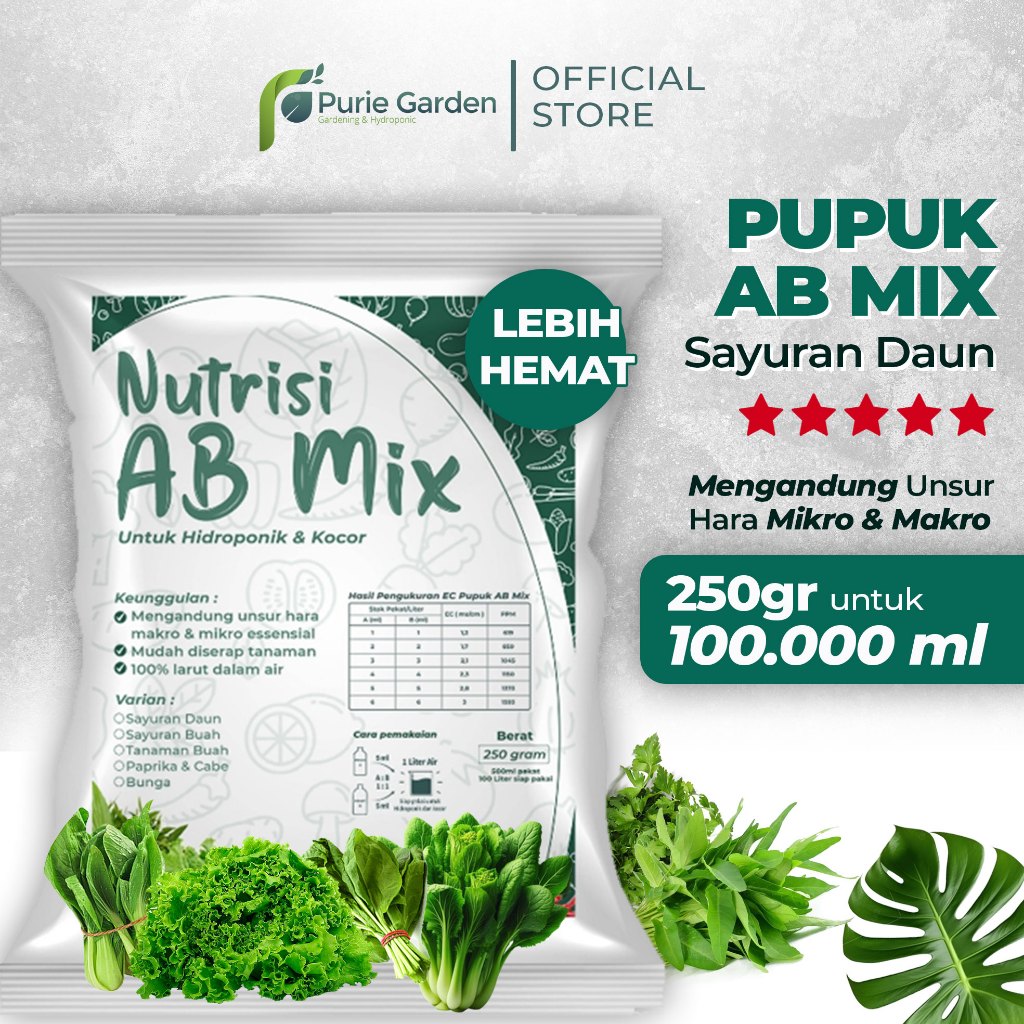 Jual Nutrisi AB Mix Hidroponik Sayuran Daun 250gr untuk 100 Liter ...