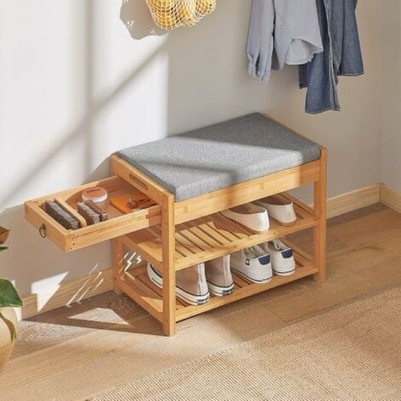 Jual bangku rak sepatu minimalis kayu jati ada laci | Shopee Indonesia
