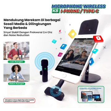 Mikrofon Nirkabel Portabel Mic Audio Pembuatan Vidio Rekaman Microphone Wireless K8 I Phone