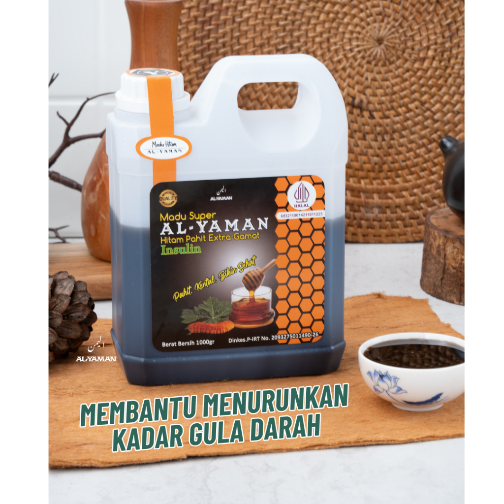 Al-Yaman - Madu Hitam Pahit Insulin 1kg Berkhasiat Mengatasi Diabetes Menurunkan Kadar Gula Darah dan Darah Tinggi Asam Lambung