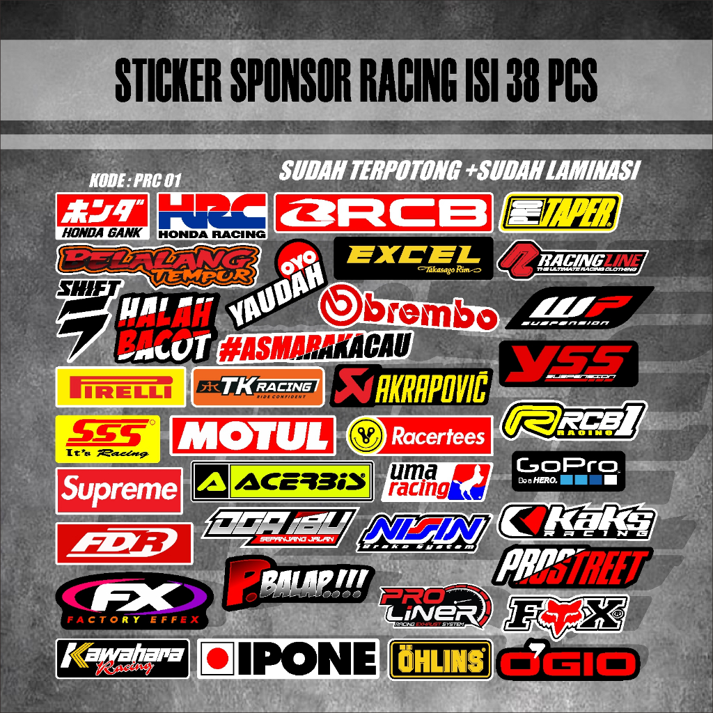 Jual 38 Lembar Sticker Racing Hologram Sticker Pack Sticker Sponsor ...