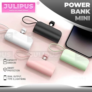 Powerbank Mini 2 in 1 Lightning Type-C Iphone 5000mAh Portabel PD 20W Super Fast Charging