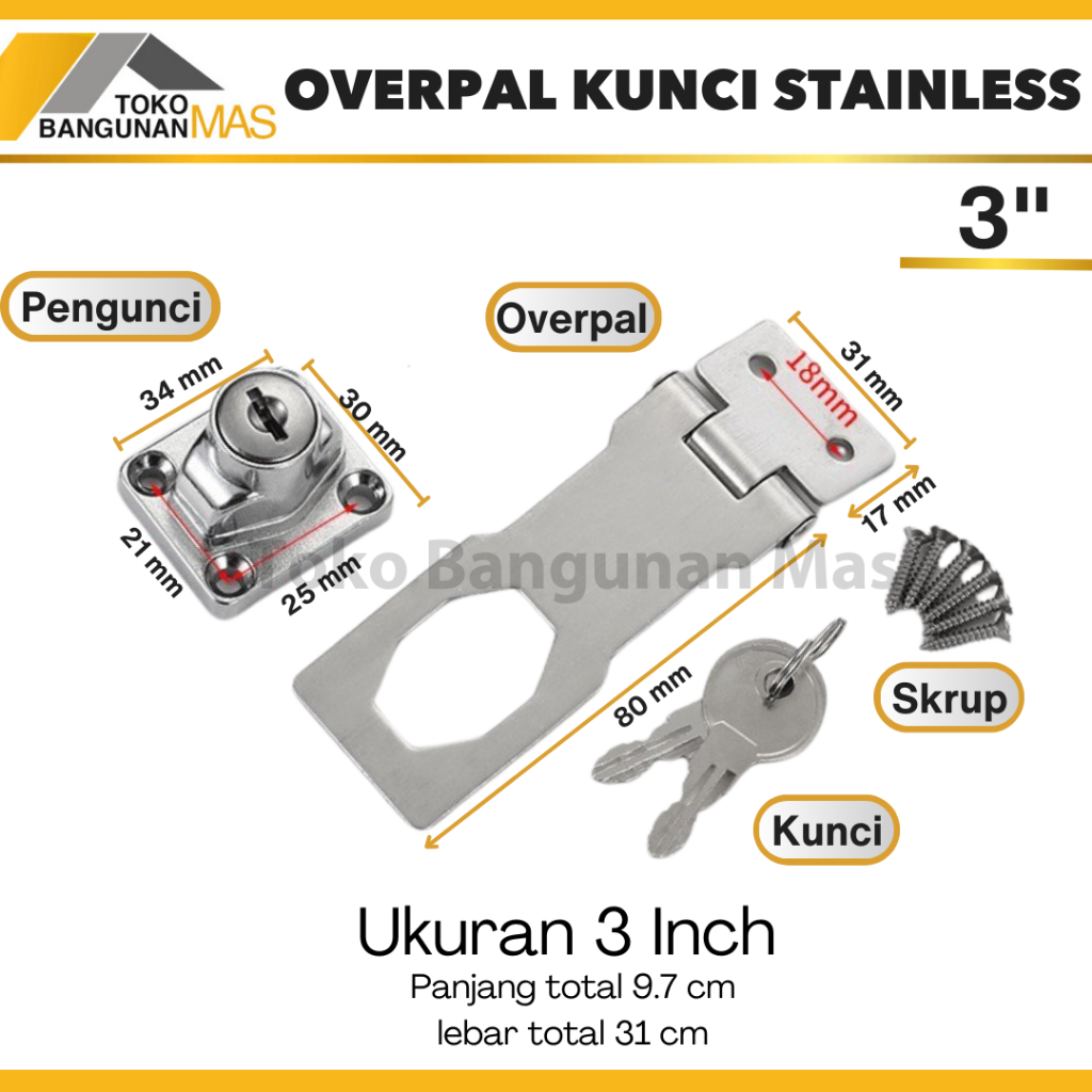 Jual Overpal Kunci Stainless SUS 304 Overpal Haps Lock Stainless 2.5 ...