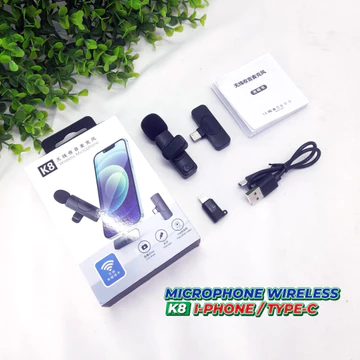Mic On Clip Youtober Wireless USB Microphone Bluetooth K8 Iphone Type C Mic Untuk Rekaman Suara