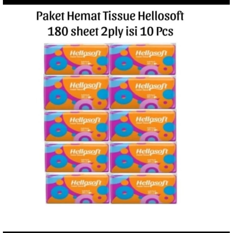 Jual 10 Pack Tissue Tisu Hellosoft 180 Sheet 2Ply Facial Wajah | Shopee ...