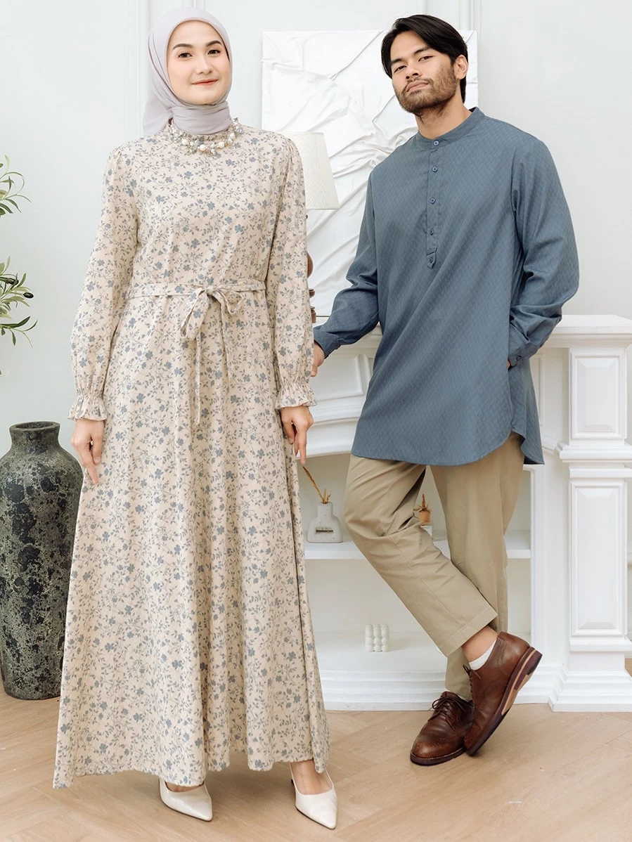 Detail bahan poli cotton adem baju koko dan gamis sarimbit keluarga modern