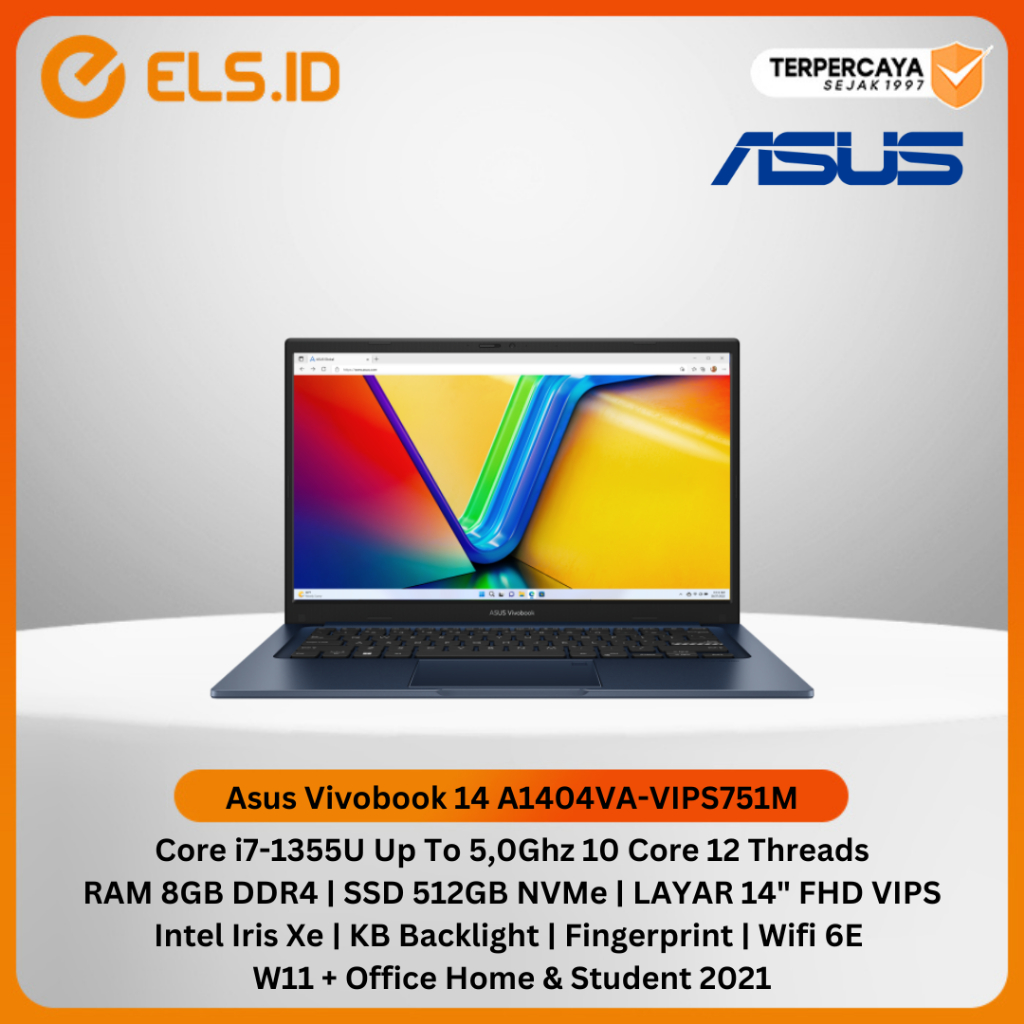 Jual Laptop Asus Vivobook 14 A1404VA-VIPS751M – Quiet Blue | Shopee ...
