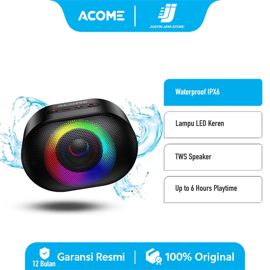 Jual ACOME Speaker Bluetooth 5.0 10W IPX6 Waterproof RGB Light Rhyme ...