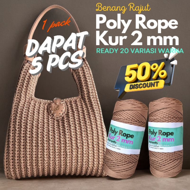 Jual PAKET HEMAT 5 PCS BENANG RAJUT POLY ROPE 2 MM 200 GRAM | Shopee ...